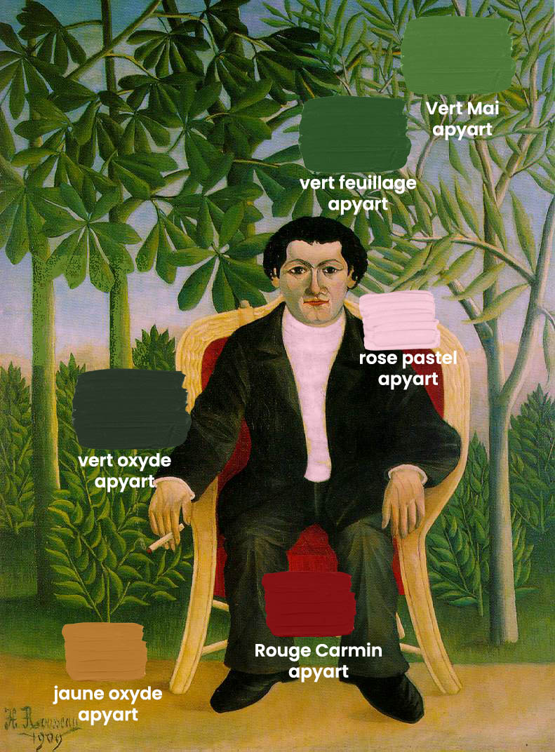 Analyse de la palette d’Henri Rousseau dans le Portrait de Joseph Brummer , comment recréer ses couleurs avec les peintures apyart pour artistes.