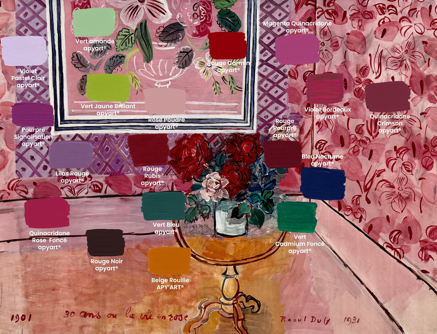 "30 ans ou la vie en rose" de Raoul Dufy : recréez la palette du tableau avec les peintures pour artistes APY'ART®